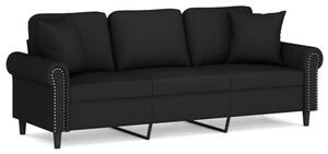 Sofa 3-osobowa z poduszkami, czarna, 180 cm, aksamit