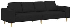 Nowoczesna czarna sofa z podÅokietnikami i ottomanami, 4 miejsca, tapicerka z poliestru, trwaÅa i komfortowa
