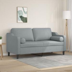 Sofa 2-osobowa z poduszkami, jasnoszara, 140 cm, tkanina