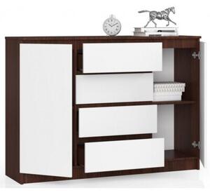 Komoda do sypialni, 4 szuflady, półki, CANTO, 140x40x99 cm, wenge, biel, mat | TYLETEGOTU