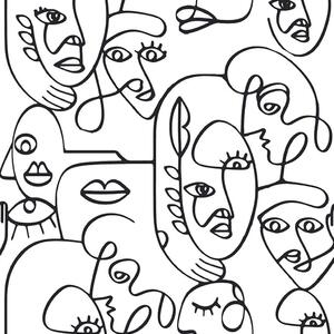 Noordwand Tapeta Friends & Coffee Line Art Faces, biało-czarna