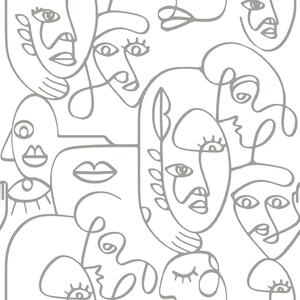 Noordwand Tapeta Friends & Coffee Line Art Faces, biało-metaliczna