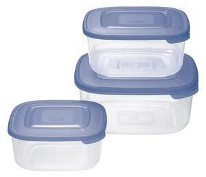 Tontarelli Zestaw plastikowych pojemników na żywność 3 szt., kwadrat, niebieski