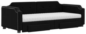Sofa rozsuwana z szufladami, czarna, 90x190 cm, tkanina