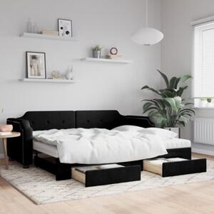 Sofa rozsuwana z szufladami, czarna, 90x190 cm, tkanina