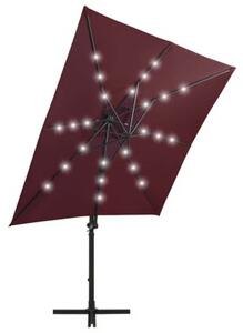 Parasol wiszący z LED i słupkiem, bordowy, 250 cm