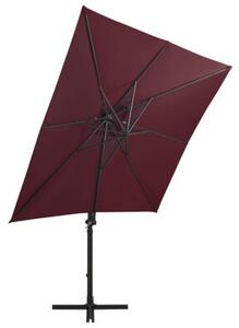 Parasol wiszący z LED i słupkiem, bordowy, 250 cm