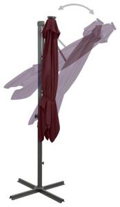 Parasol wiszący z LED i słupkiem, bordowy, 250 cm