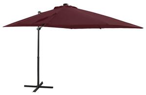 Parasol wiszący z LED i słupkiem, bordowy, 250 cm