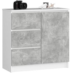 Mała komoda z szufladami, NOVO, 80x35x77 cm, biały, beton, mat | TYLETEGOTU