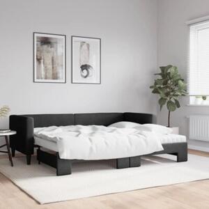Sofa rozsuwana z materacami, czarna, 80x200 cm, tkanina