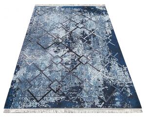 Niebieski dywan bawełniany z frędzlami - Dehab