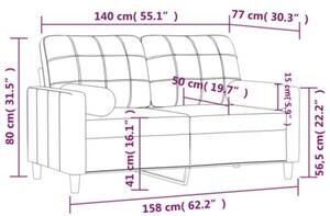 Sofa 2-osobowa z poduszkami, czarna, 140 cm, tkanina