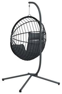 Wiszące krzesło kokon ze stojakiem, antracytowe, rattan i stal