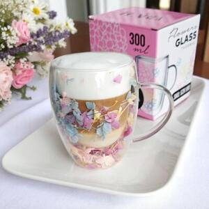Szklanka termiczna z kwiatami w środku, gipsówka hortensje róż 300 ML 1szt SZK180