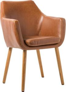 Krzesło ze sztucznej skóry z podłokietnikami i drewnianymi nogami Nora