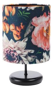 Czarna lampka nocna z abażurem w kwiaty - S383-Olfa