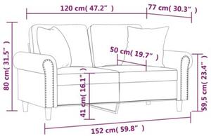 Sofa 2-osobowa z poduszkami, kremowa, 120 cm, aksamit