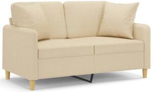Sofa 2-osobowa z poduszkami, kremowa, 120 cm, tkanina
