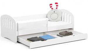 Białe łóżko dziecięce z szufladą i barierką ochronną - Lisse 80X180