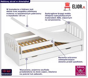 Białe łóżko dziecięce z szufladą i barierką ochronną - Lisse 80X180
