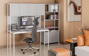 Zestaw biurowy HOME OFFICE z półkami, biały/szary