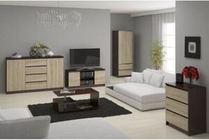 Komoda, 3 szuflady, 3 drzwi, ATLAS, 140x40x99 cm, wenge, dąb sonoma, mat | TYLETEGOTU