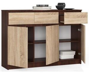 Komoda, 3 szuflady, 3 drzwi, ATLAS, 140x40x99 cm, wenge, dąb sonoma, mat | TYLETEGOTU