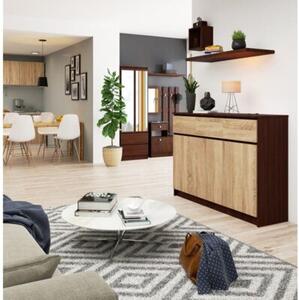 Komoda, 3 szuflady, 3 drzwi, ATLAS, 140x40x99 cm, wenge, dąb sonoma, mat | TYLETEGOTU