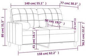 Sofa 2-osobowa z poduszkami, kremowa, 140 cm, tkanina