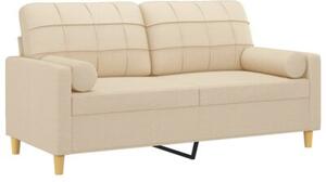 Sofa 2-osobowa z poduszkami, kremowa, 140 cm, tkanina