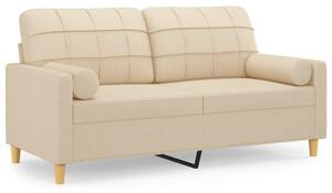 Sofa 2-osobowa z poduszkami, kremowa, 140 cm, tkanina