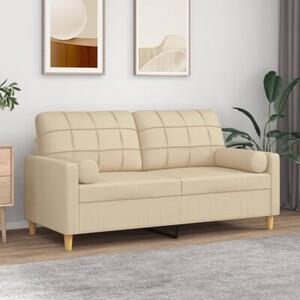 Sofa 2-osobowa z poduszkami, kremowa, 140 cm, tkanina