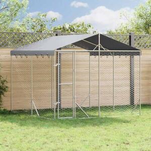 Kojec dla psa, z dachem, srebrny, 3x3x2,5 m, stal galwanizowana