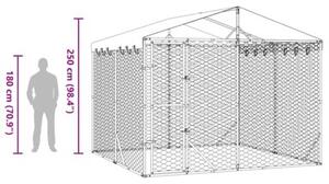 Kojec dla psa, z dachem, srebrny, 3x3x2,5 m, stal galwanizowana