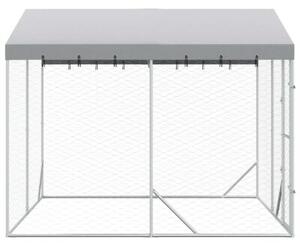 Kojec dla psa, z dachem, srebrny, 3x3x2,5 m, stal galwanizowana