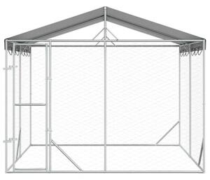 Kojec dla psa, z dachem, srebrny, 3x3x2,5 m, stal galwanizowana