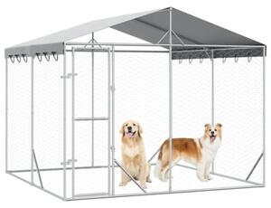 Kojec dla psa, z dachem, srebrny, 3x3x2,5 m, stal galwanizowana