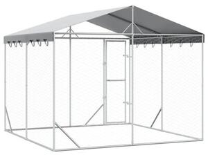 Kojec dla psa, z dachem, srebrny, 3x3x2,5 m, stal galwanizowana