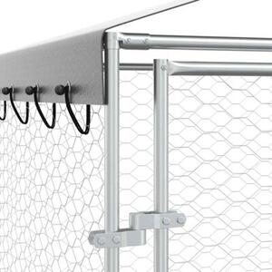 Kojec dla psa, z dachem, srebrny, 3x3x2,5 m, stal galwanizowana