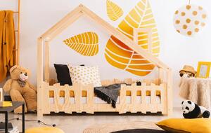 Drewniane łóżko domek z barierką - Taros
