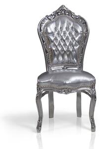 Barokowe, dekoracyjne krzesło Kair, srebrna rama, srebrne obicie z ekologicznej skóry