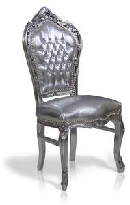 Barokowe, dekoracyjne krzesło Kair, srebrna rama, srebrne obicie z ekologicznej skóry