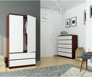 Szafa do sypialni, 2 szuflady, drzwi, DORMI, 90x51x180 cm, wenge, biel, mat | TYLETEGOTU