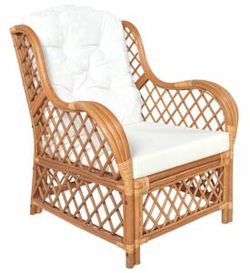 Fotel z poduszkÄ , jasnobrÄ zowy, naturalny rattan i len