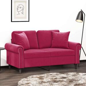 Sofa 2-osobowa z poduszkami, winna czerwieÅ, 120 cm, aksamit