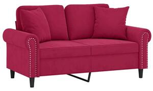 Sofa 2-osobowa z poduszkami, winna czerwieÅ, 120 cm, aksamit
