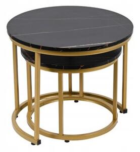 Stolik kawowy zestaw 2 szt.. glamour do salonu pokoju SK110MCZ marmur czarny || zestaw 2 stolików kawowych glamour do salonu SK110MCZ marmur czarny fi53/43