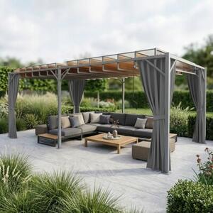 Pergola bioklimatyczna 3x6 m z zasłonami i składanym dachem, 18 m²