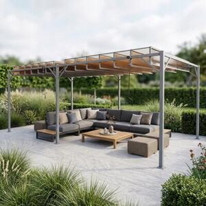 Pergola bioklimatyczna 3x6 m z zasłonami i składanym dachem, 18 m²